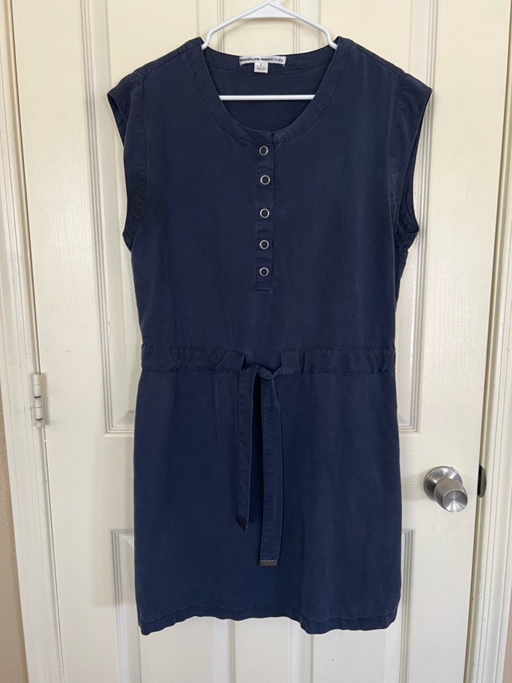 Brooklyn Industries Navy Tencel Dress Sleeveless Belted Dress Size L